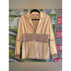 Vintage Y2K IDI by Mathew Tan Suede/ Crochet Boho Chic Western Jacket Medium